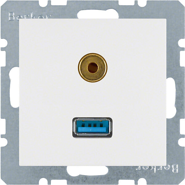 Hager/Berk Steckdose USB/3,5mm Audio polarweiß matt 3315391909